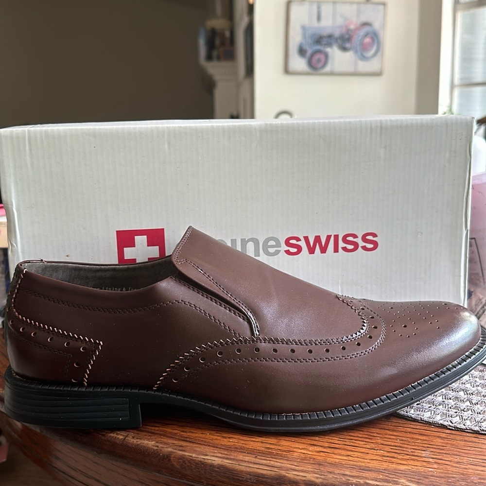 Alpine Swiss Basel Mens Dress Shoes Brown Basel Wing Tip Slip On Loafers SZ 12